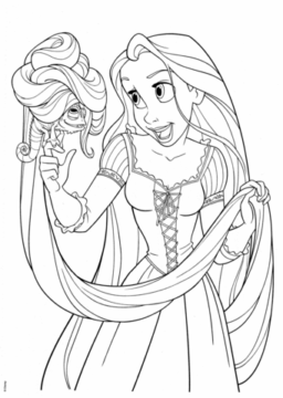 Dibujo de Rapunzel Jugando con Pascal para Colorear