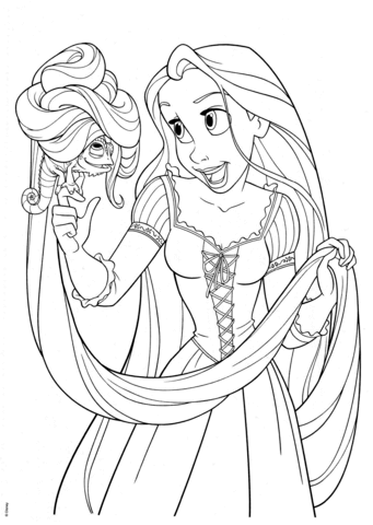 Dibujo de Rapunzel Jugando con Pascal para Colorear