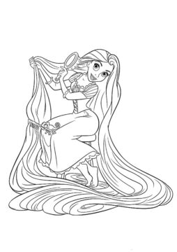 Dibujo de Rapunzel y Pascal Cepillando el Cabello para Colorear