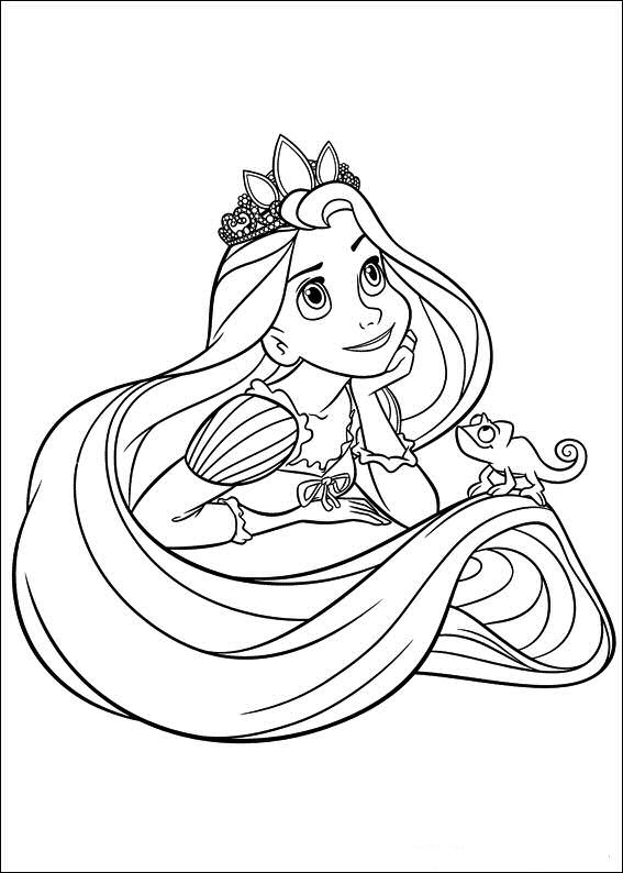 Dibujo de Rapunzel y Pascal para Colorear