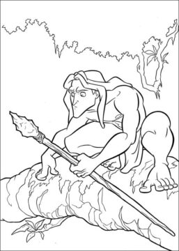 Dibujo de Tarzan Segurando Armas para Colorear
