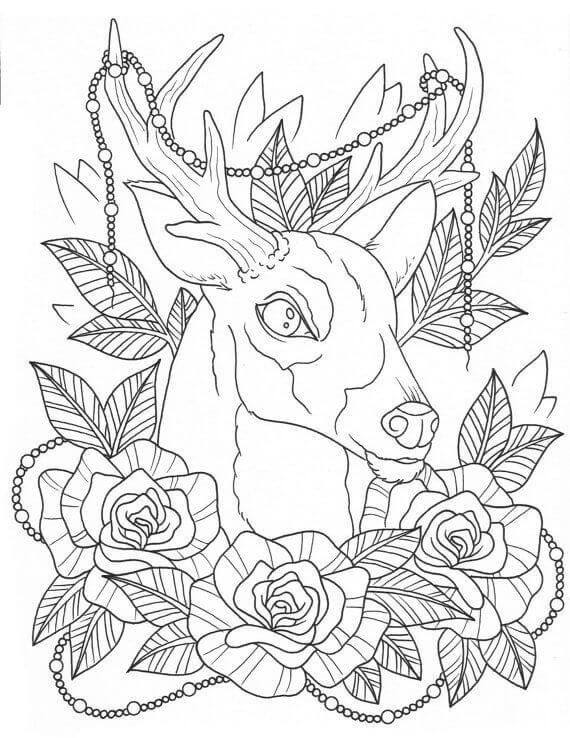 Dibujo de Tatuaje de Ciervo para Colorear