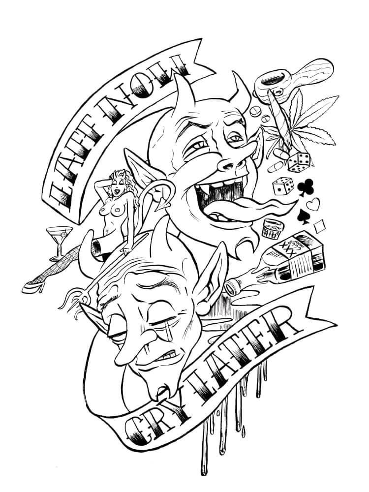 Dibujo de Tatuaje de Dos Elfos para Colorear