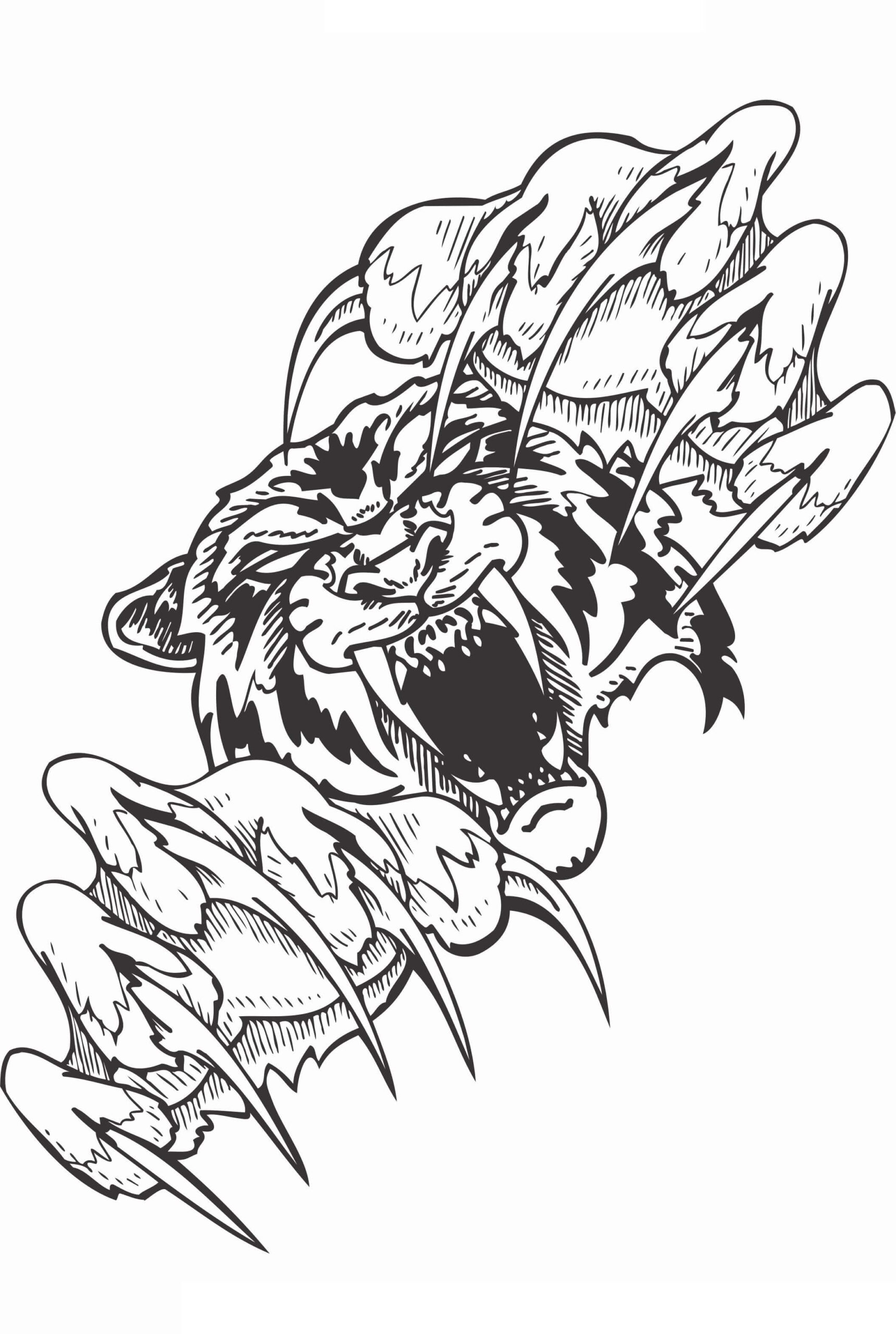 Dibujo de Tatuaje de Tigre Scaled para Colorear