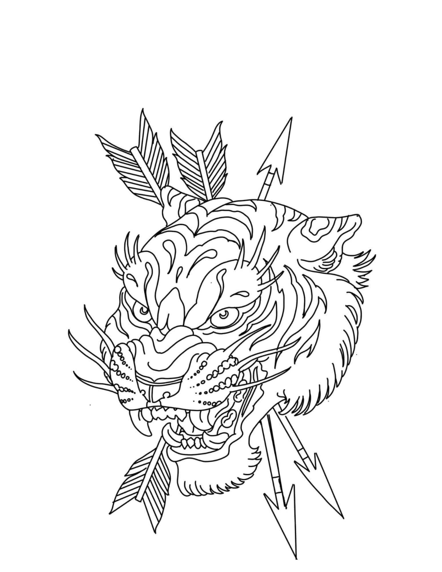 Dibujo de Tatuaje de Cabeza de Tigre para Colorear