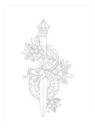 Dibujo de Tatuaje de Serpiente con Espada para Colorear