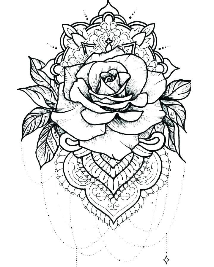 Dibujo de Tatuaje de Rosa para Colorear