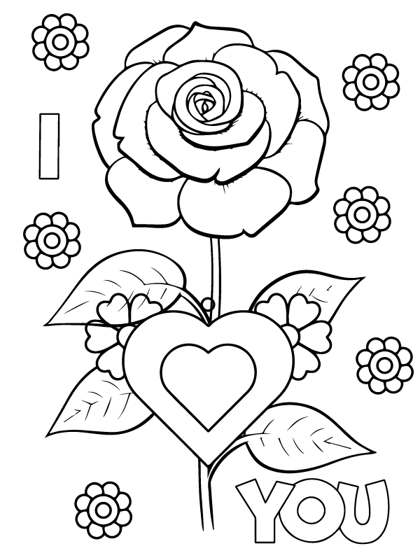 Dibujo de Beautiful Rose And I Love You Coloring Page para Colorear