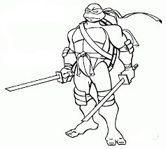 Dibujo de Tortuga Ninja Leonardo y 2 Katana para Colorear