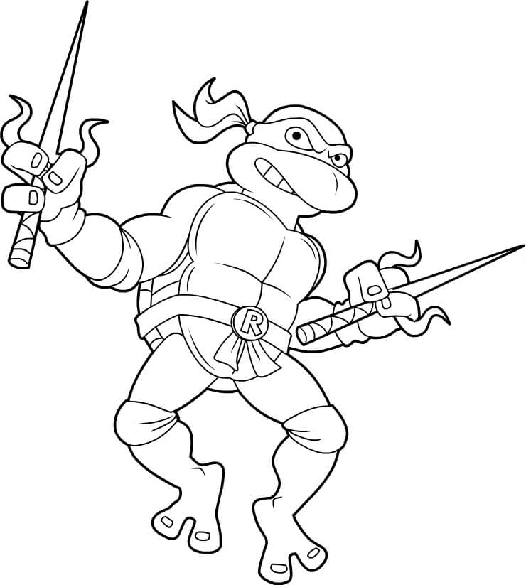 Dibujo de Tortuga Ninja y Cuchillo para Colorear