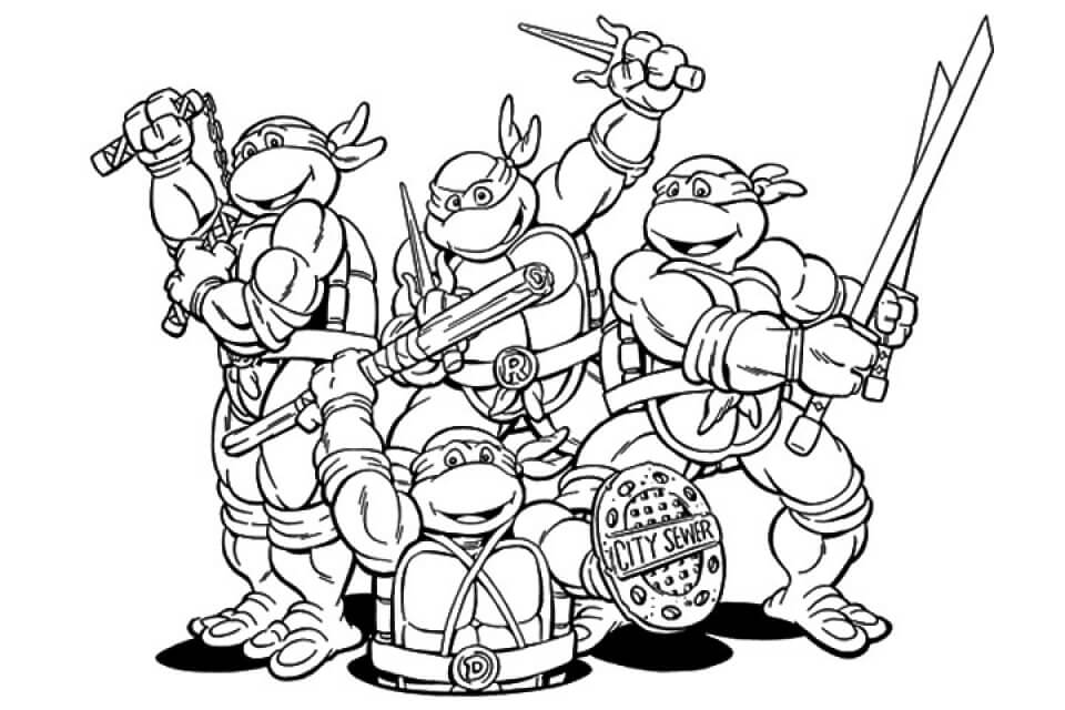 Dibujo de Tortugas Ninja del Equipo para Colorear