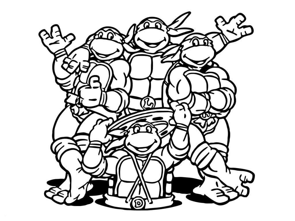 Dibujo de Tortugas Ninja Mutantes Adolescentes Sonriendo para Colorear