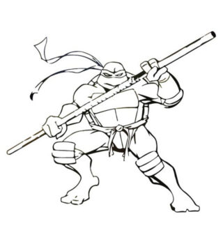 Dibujo de Tortugas Ninja y el Palo para Colorear