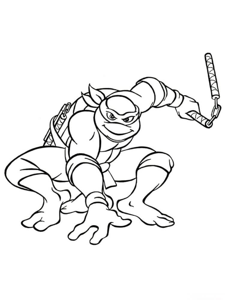 Dibujo de Tortuga Ninja y Nunchaku para Colorear