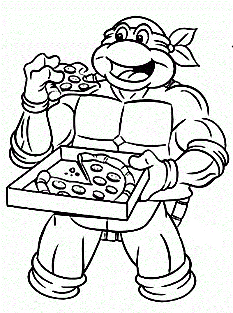 Dibujo de Tortuga Ninja Comiendo Pizza para Colorear