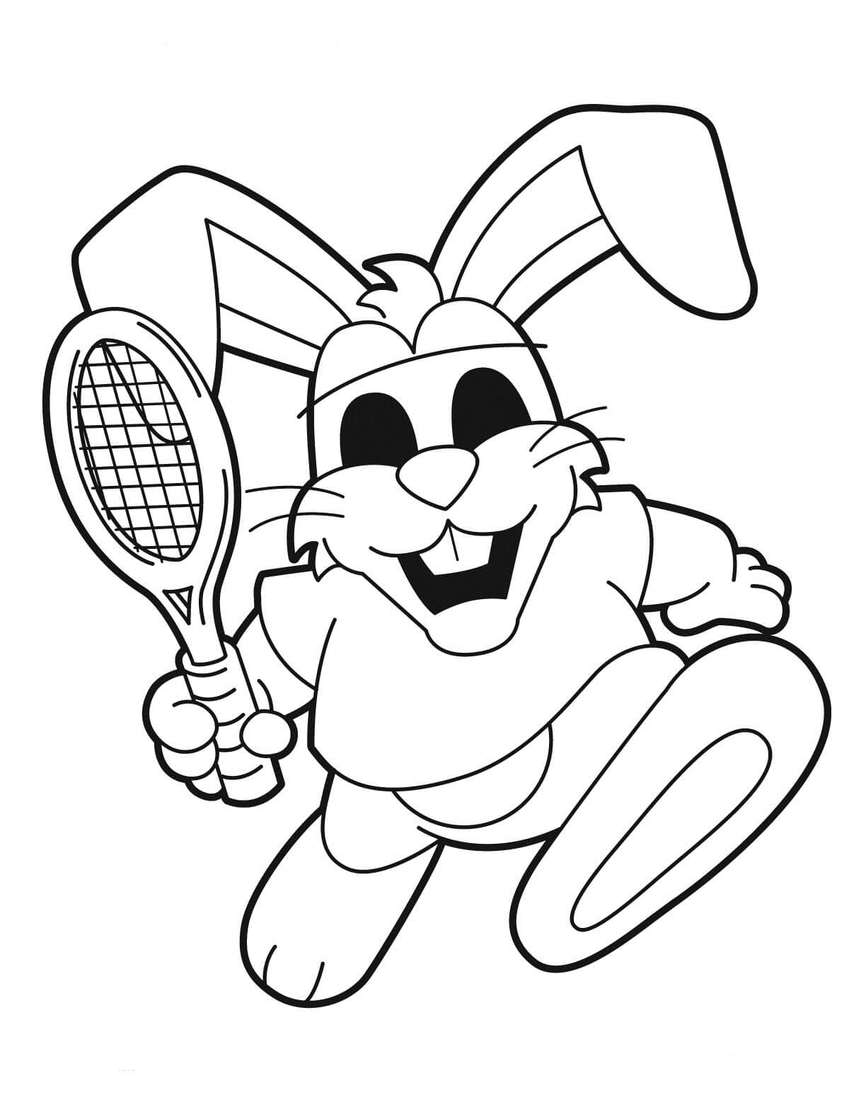 Dibujo de Conejo Jugando Tenis para Colorear