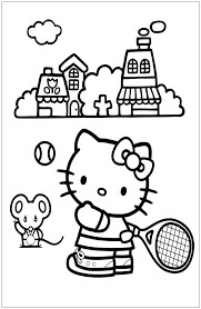 Dibujo de Hello Kitty Jugando al Tenis para Colorear
