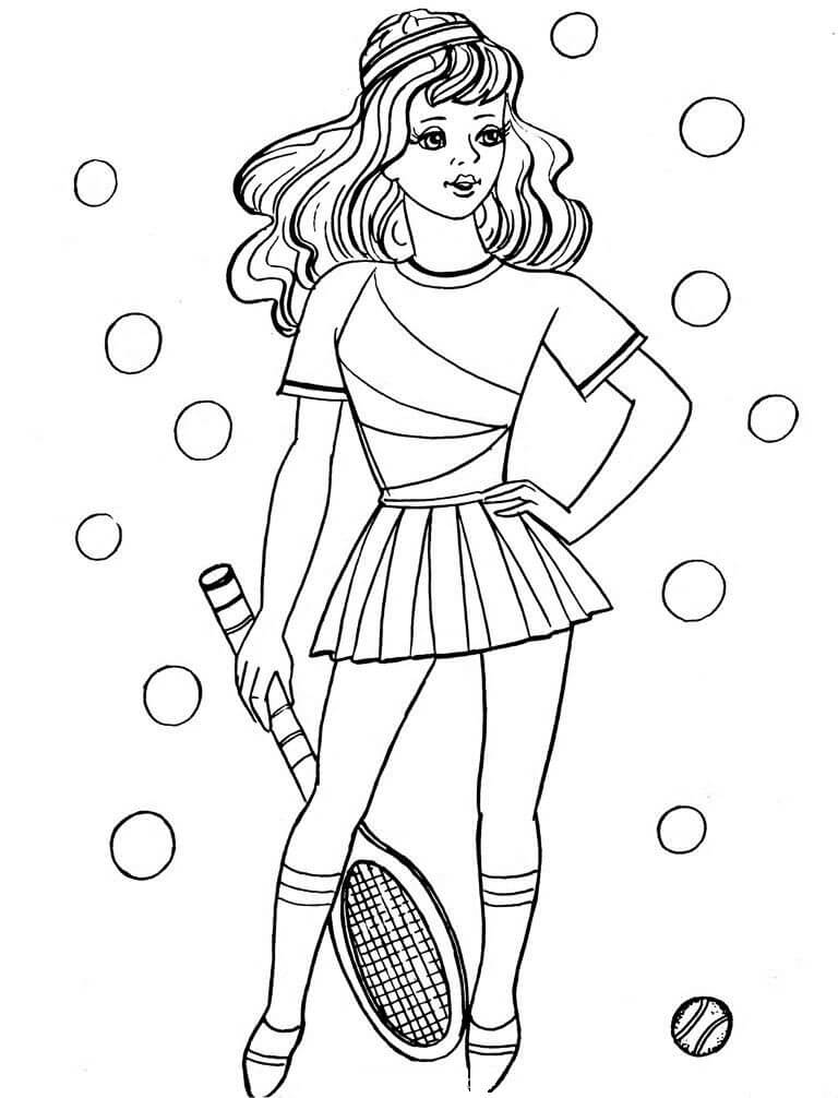 Dibujo de Hermosa Dama y Tenis para Colorear