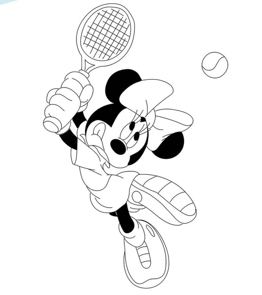 Dibujo de Minnie Mouse Jugando al Tenis para Colorear