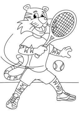 Dibujo de Tigre Jugar al Tenis para Colorear