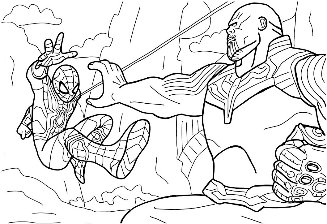 Dibujo de Hombre araña Vs Thanos para Colorear