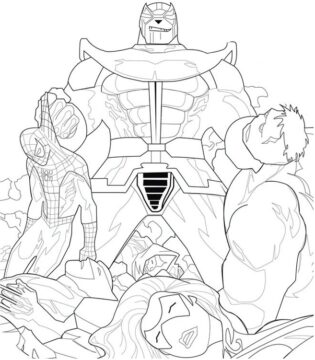 Dibujo de Thanos Destruyendo a los Vengadores para Colorear
