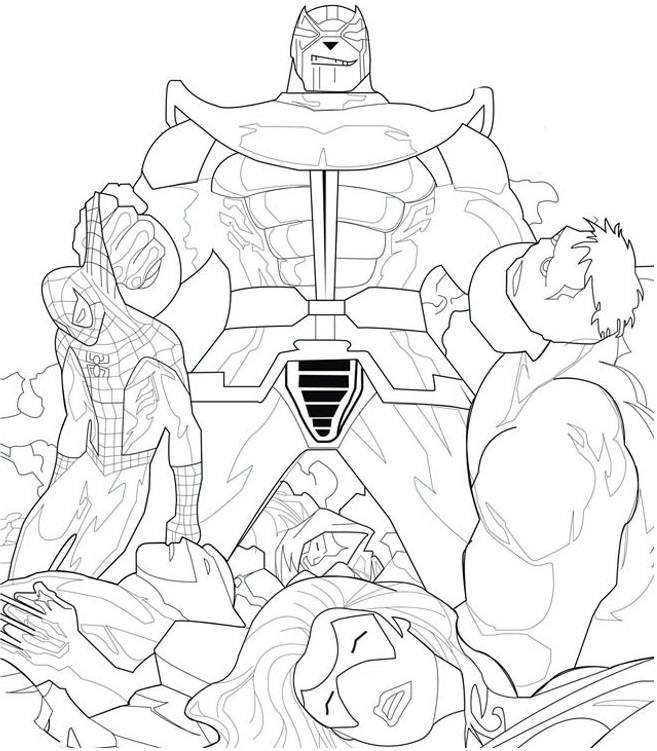 Dibujo de Thanos Destruyendo a los Vengadores para Colorear