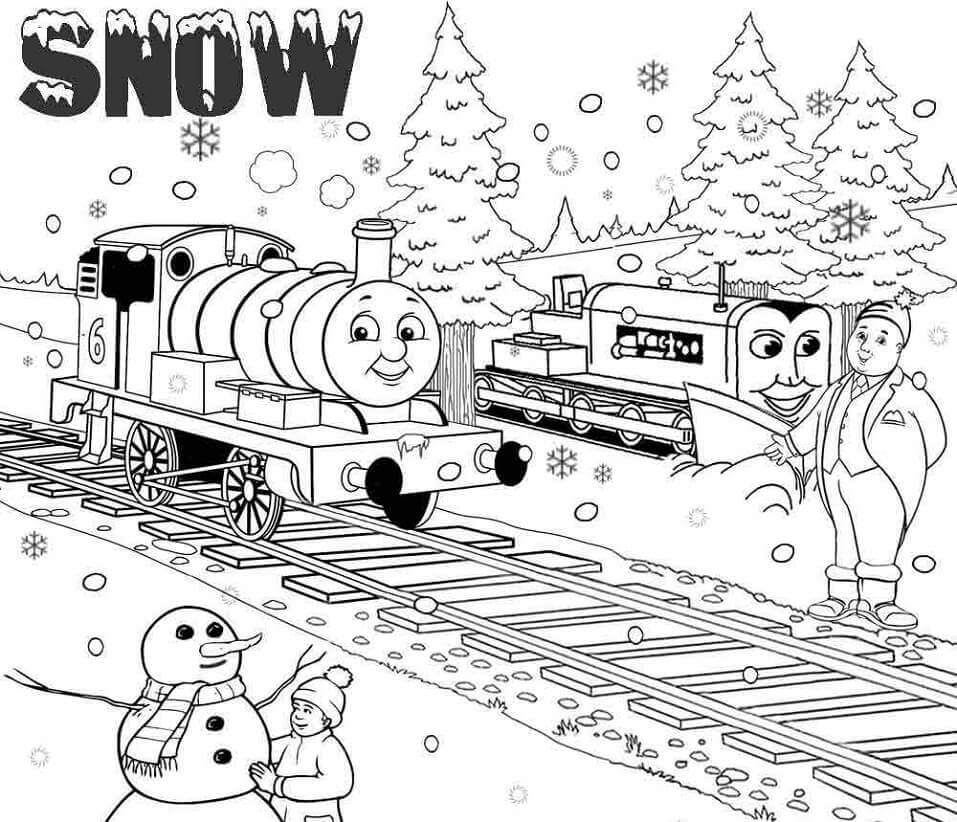 Dibujo de Thomas el Tren y el muñeco de Nieve para Colorear