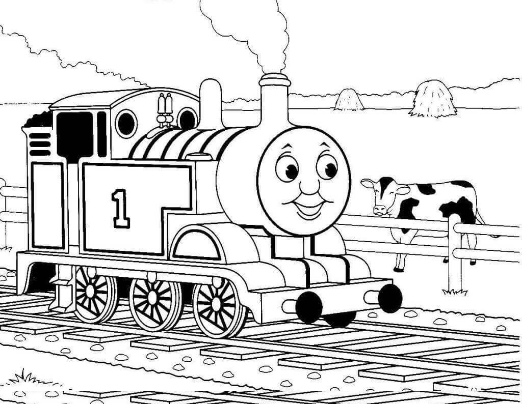 Dibujo de Vaca y Thomas el Tren para Colorear