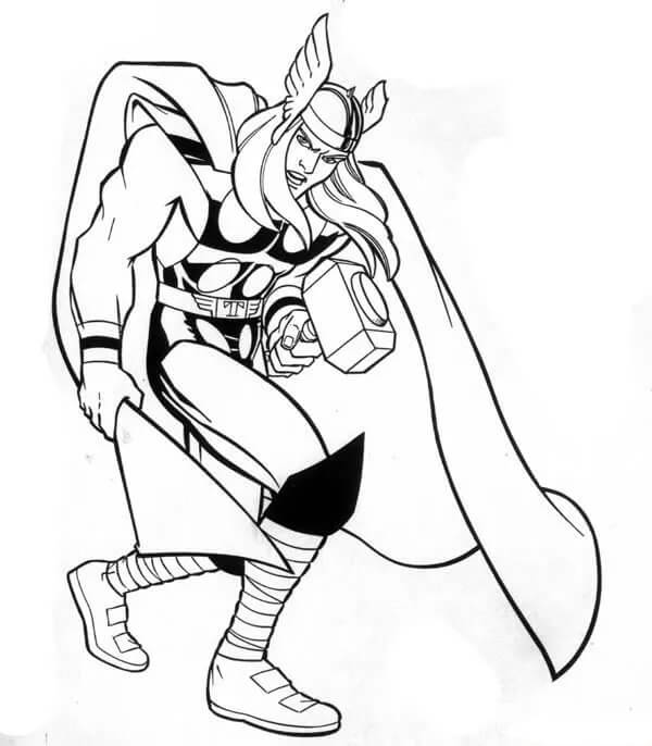 Dibujo de Thor de Dibujos Animados con Martillo para Colorear