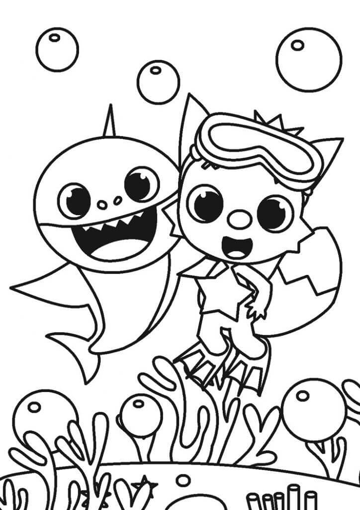 Dibujo de Bebé tiburón con Zorro para Colorear