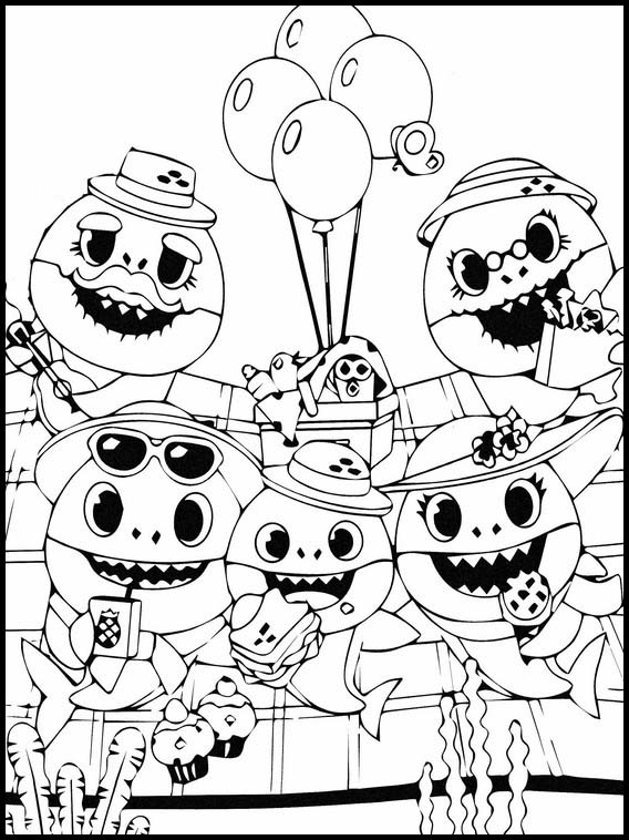 Dibujo de Bebé tiburón Familia Feliz para Colorear