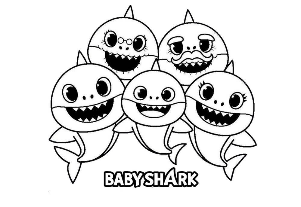 Dibujo de Bebé tiburón Familia para Colorear