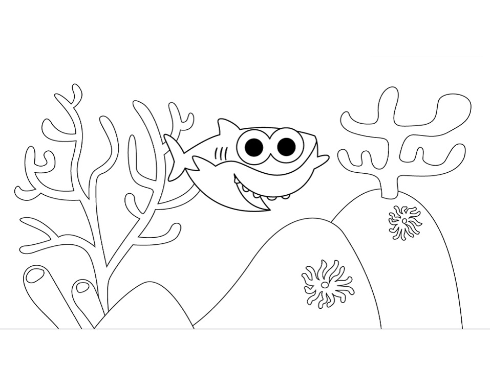 Dibujo de Bebé tiburón Nadando para Colorear