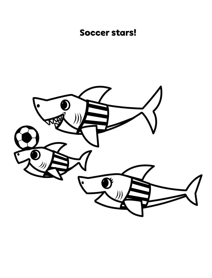 Dibujo de Estrellas de Futbol de la Familia tiburón bebé para Colorear