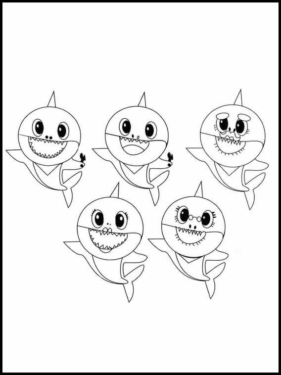 Dibujo de Familia básica de Tiburones bebés para Colorear