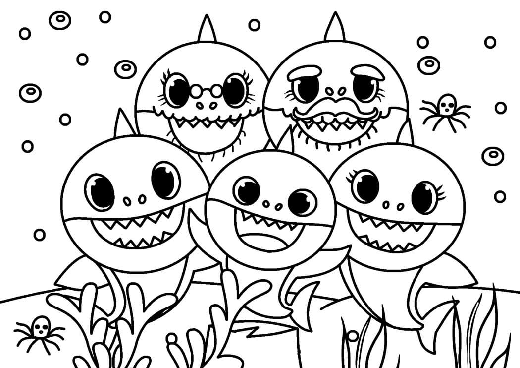 Dibujo de Familia de Tiburones bebés para Colorear