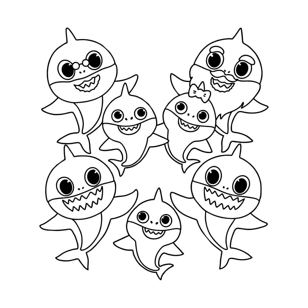 Dibujo de Gran Familia de tiburón bebé para Colorear
