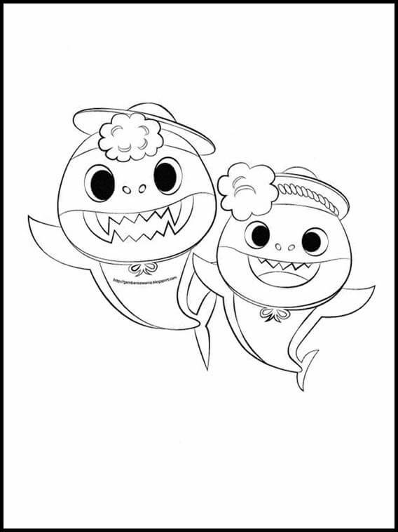 Dibujo de Lindo bebé tiburón con mamá tiburón para Colorear
