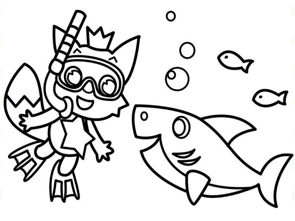 Dibujo de Pinkfong y tiburón bebé para Colorear