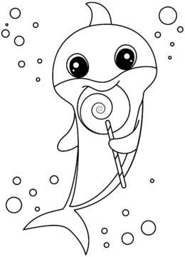 Dibujo de Tiburón bebé Come Piruleta para Colorear