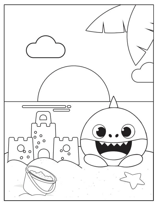 Dibujo de Tiburón bebé en la Playa para Colorear