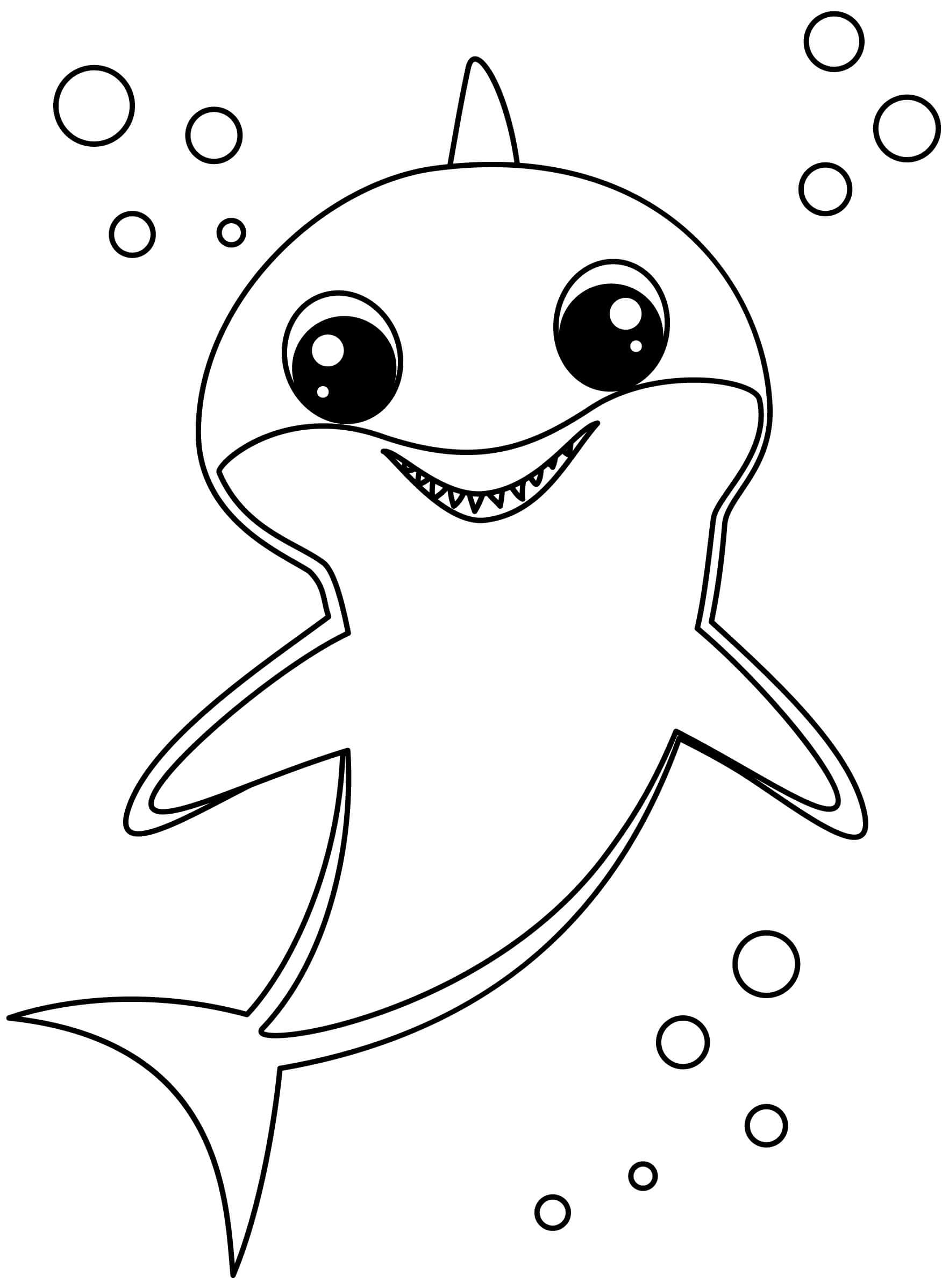 Dibujo de Tiburón bebé Sonriendo para Colorear
