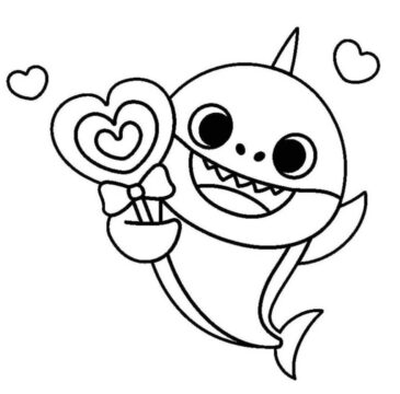 Dibujo de Tiburón bebé Sosteniendo una Piruleta para Colorear