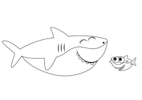 Dibujo de Tiburón bebé y Pez Esponjoso para Colorear