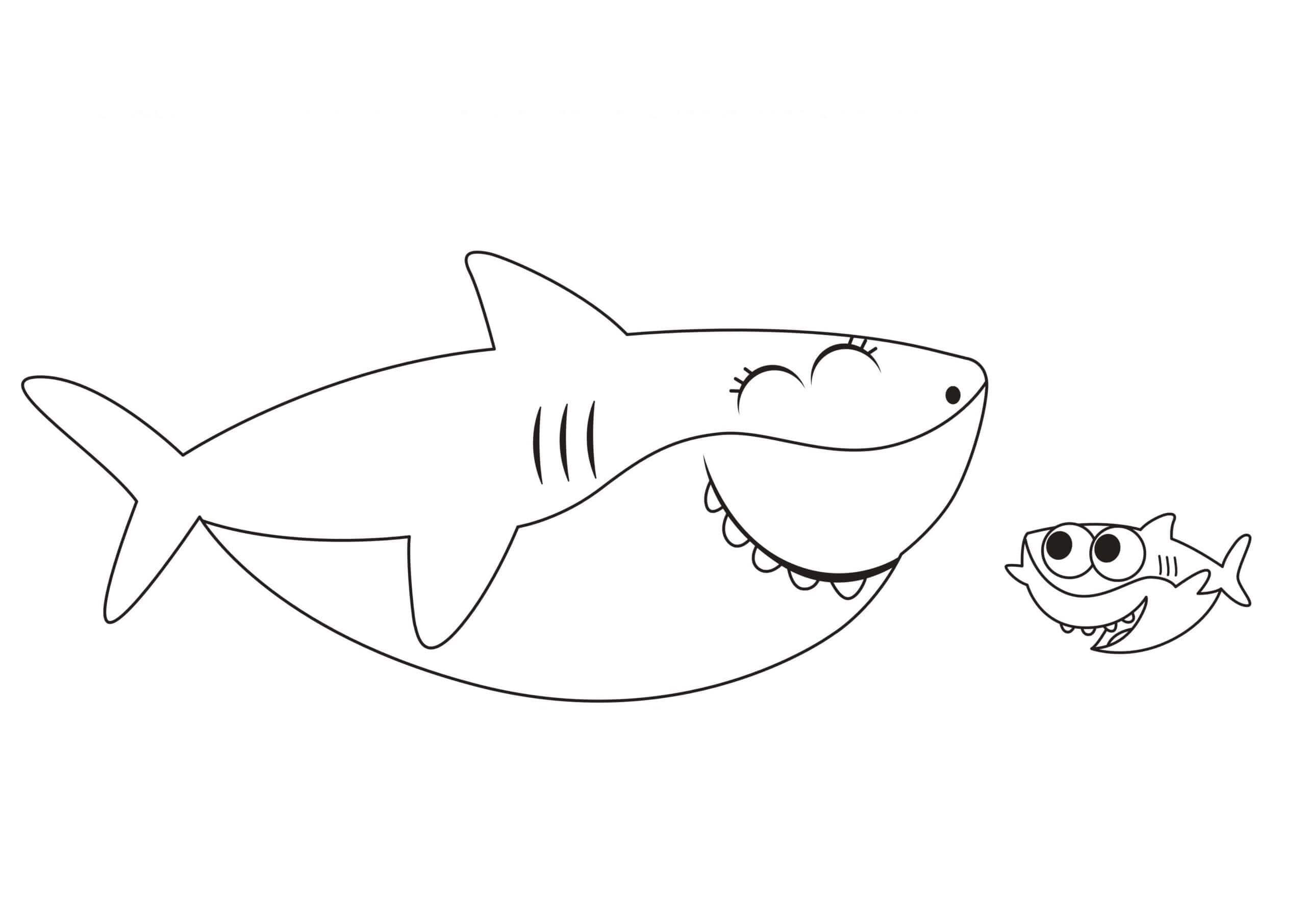 Dibujo de Tiburón bebé y Pez Esponjoso para Colorear