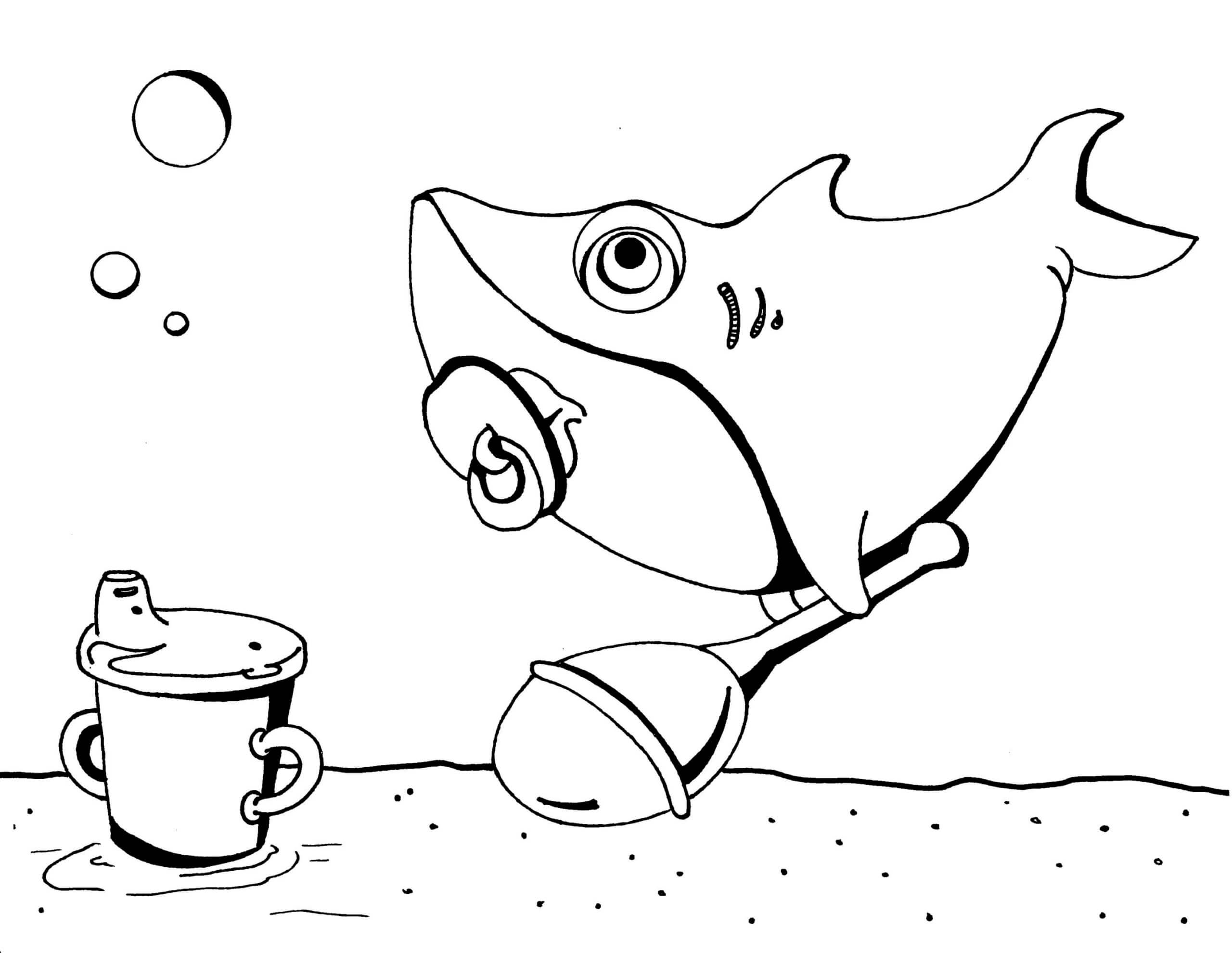 Dibujo de Bebé tiburón Lindo para Colorear