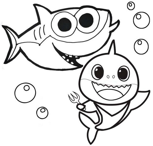 Dibujo de Dos Tiburones bebés para Colorear