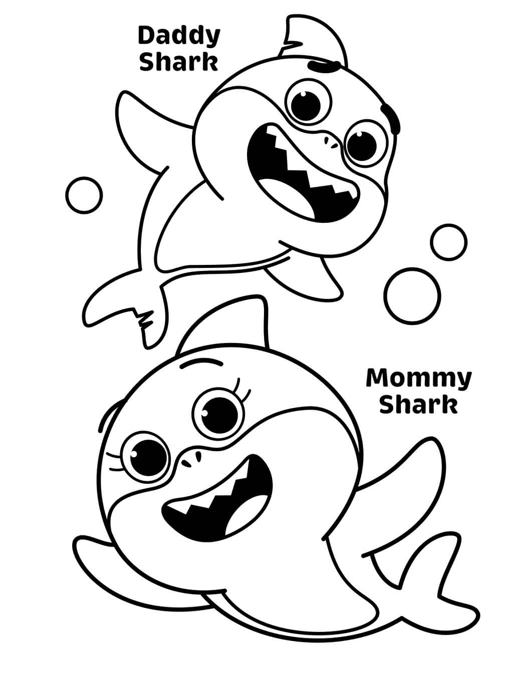 Dibujo de Papa tiburón y mamá tiburón para Colorear