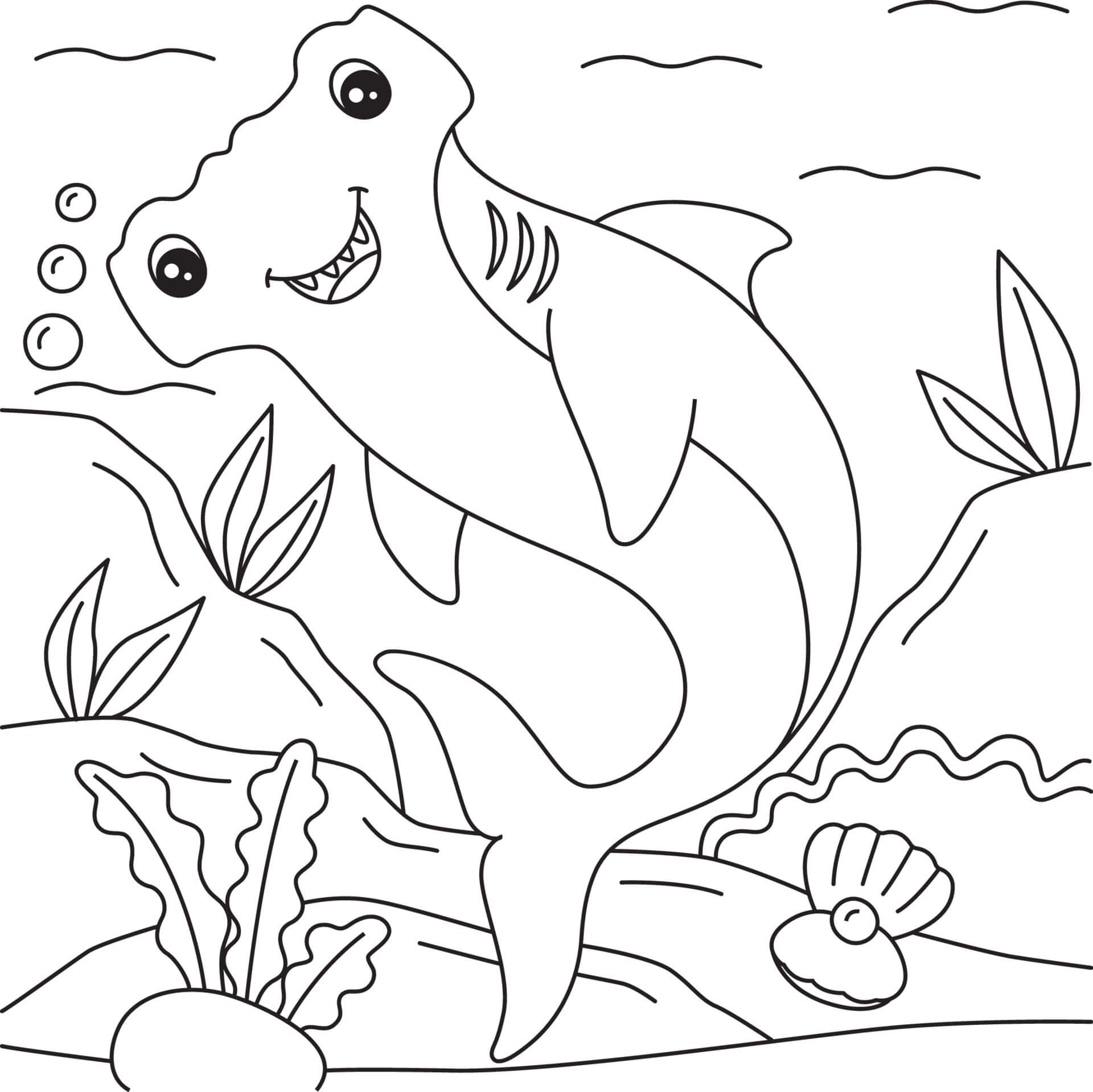 Dibujo de Tiburón Martillo Divertido para Colorear